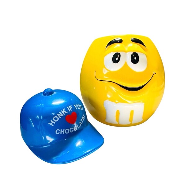 Vintage Yellow  M &M's "Honk If You Love Chocolate "  8 in. Candy or Cookie Jar - Picture 4 of 8